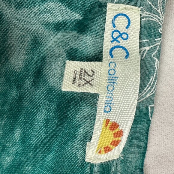 C & C California Womens 2X Green Floral Long Sleeve Top - Picture 4 of 5
